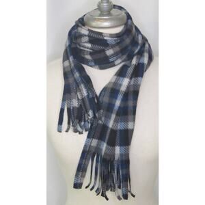 Flannel Plaid Long Scarf Fringe  68" Length Blue Black Fall Winter Warm and Soft